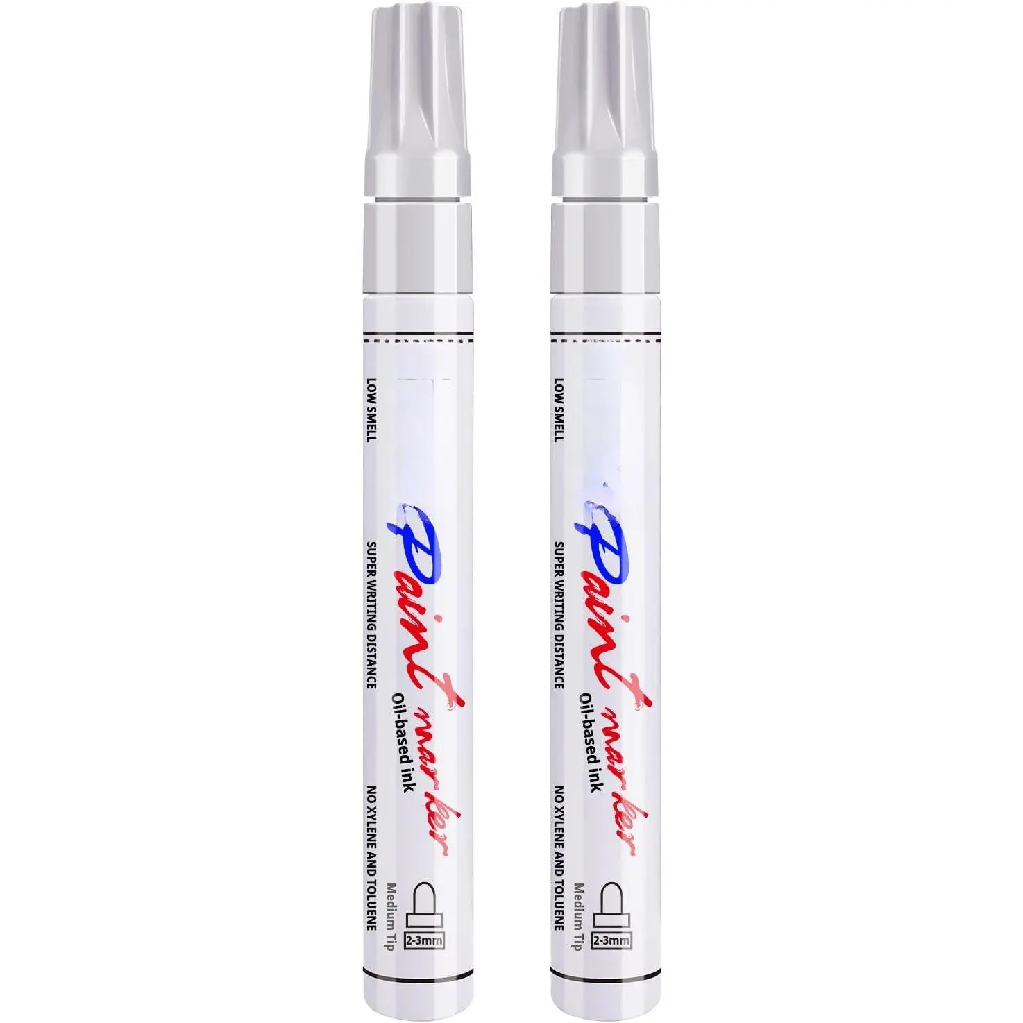 White  Pens Permanent  Markers - 2 Pack Oil Based Marking Pens, Medium Point, Quick Drying and  Pens for Rock Painting  Tyre Metal, Plastic, Canvas, , Glass