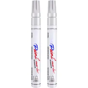 White  Pens Permanent  Markers - 2 Pack Oil Based Marking Pens, Medium Point, Quick Drying and  Pens for Rock Painting  Tyre Metal, Plastic, Canvas, , Glass