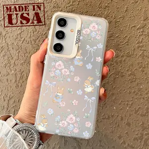 Case Compatible with Galaxy S23 Ultra S24 Plus S25 S22+ Retro Floral Bunny Patterned Shockproof Silicone PC Back Protective Smartphone Cover Cellphone Protective