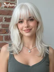 16 Inch Bangs Wig, Bang Design, Curly Texture, Heat Resistant High Temperature Fiber, Suitable for Women, Versatile Stylish Hairpiece