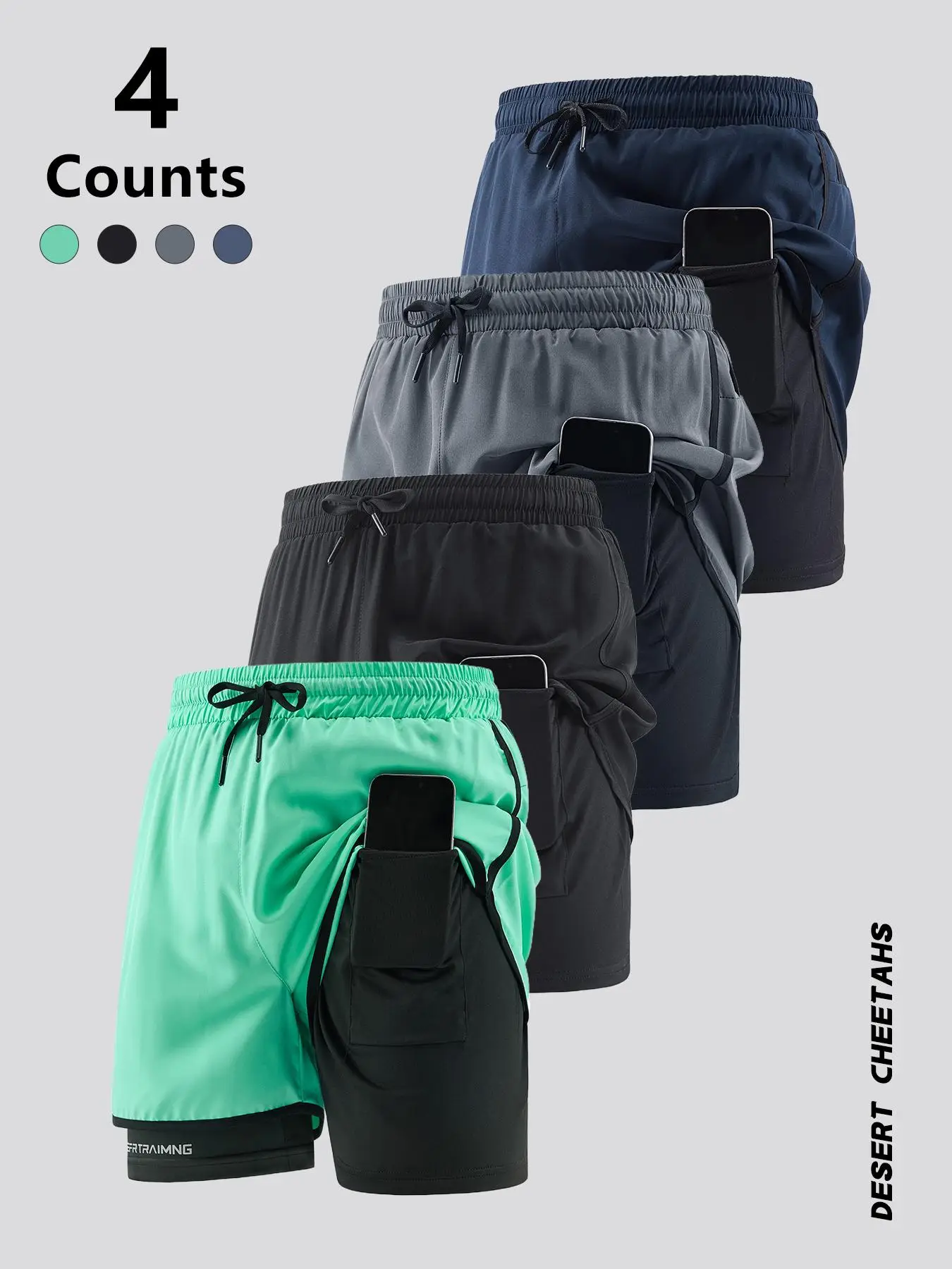 Men's 2 in 1 Drawstring Waist Sports Shorts, Breathable Quick Drying Pocket Shorts for Running Gym Workout, Casual Men's Shorts for Summer