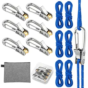 6 Pack Rope Rollers with Storage Bag, Retractable Adjustable Tie Down Ropes with Alloy Cam Buckles, No-Knot Rope Tensioners for Camping Tent, Tarp, Hammock, Cargo & Outdoor Gear