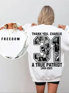 Women's Crewneck Casual Sweatshirt Long Sleeve - Double-Sided "FREEDOM" & "Charlie: A True Patriot" Memorial Graphic Pullover