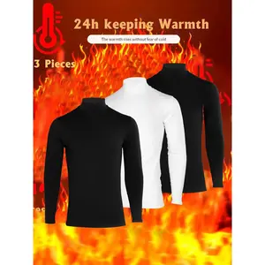 Men's 3pcs Thermal Underwear Set - High-neck Long-sleeved Tight-fitting Sportswear with Insulation Layer Suitable for Fitness, Running, Skiing And Outdoor Activities - Base Layer for Cold Winter Days (machine Washable), High Neck long ba Exercise