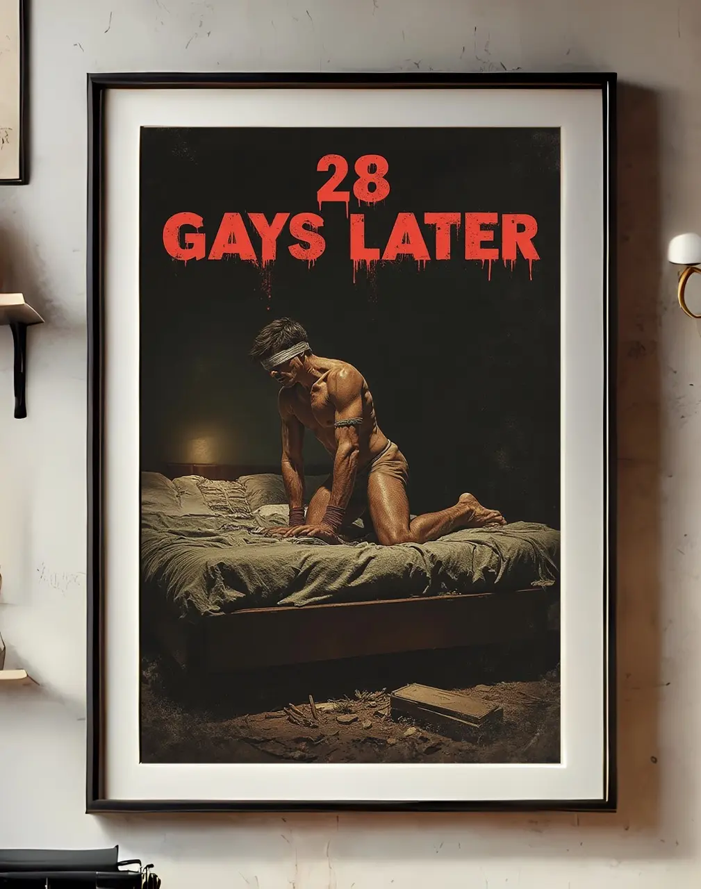 28 Gays Later | Gay Horror Movie Poster | Door Unlocked Poster | Museum Quality Paper | LGBTQ Movie Art Print | Retro Gay Wall Decor
