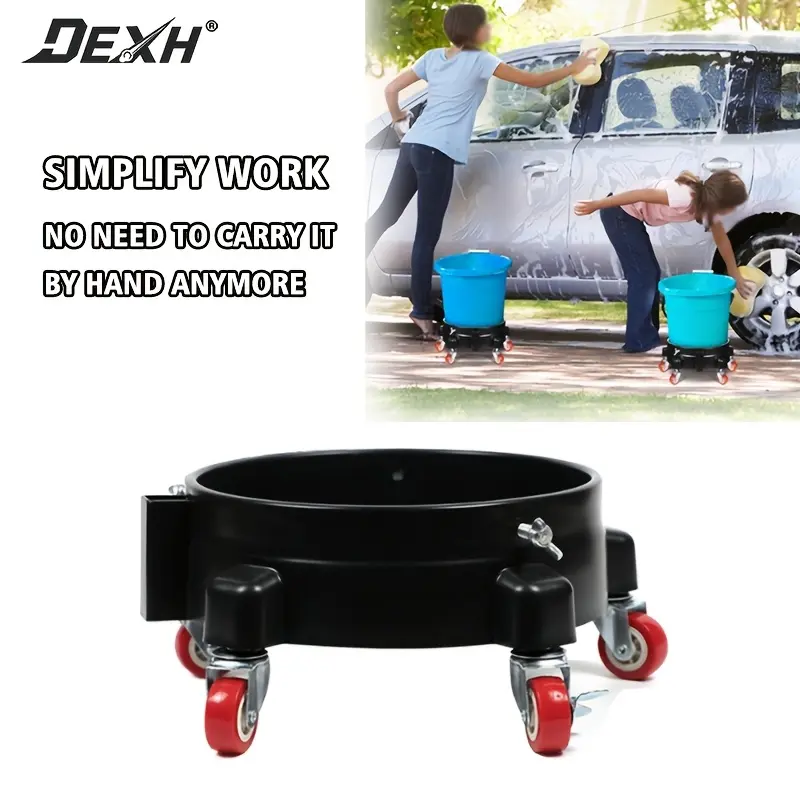 5 Gal Bucket Trolley for Car Washing, Detachable Rolling Cart with 5-Swivel Roller Casters, 360-Degree Steering Easy-Push Car Wash Accessory Wheels