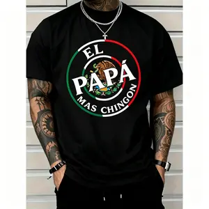 Father's Day El Papa Mas Chingon Funny Mexican Dad Premium T-shirt Funny men short sleeve graphic T-shirt series black huggy