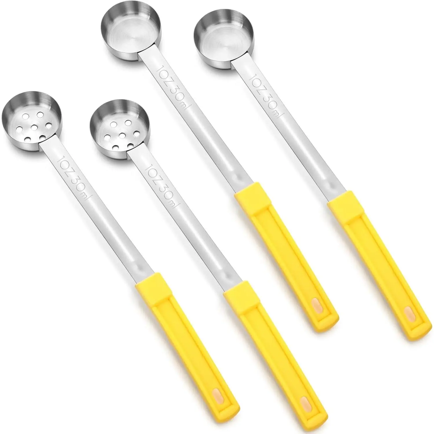 4 count Portion Control Serving Spoons Portion Control Spoons Ladle Scoops  Measuring Utensils Proportion Manage Slotted and Unslotted Scoops for (Yellow,1oz)