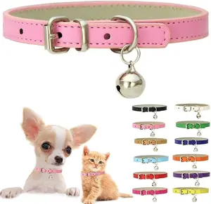 Pink XXS Cat Collar with Bell, Soft Pu Leather Puppy Collars Adjustable Buckle for XS Extra Small Medium Tiny Female Girl Pets Dogs Kitten Teacup Yorkie Xx-Small Weimostar