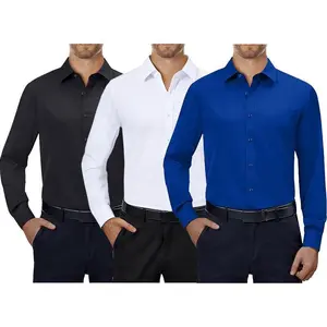 3-PackMensDressShirts4-wayStrethLongSleeveCollaredSolidWeddingDatingButtonDownShirtsComfortableandsoft,withelasticwear2025gymoutfitscutesummeroutfitgifts Menswear Tops Bestie Beige Plain Casual Stylish