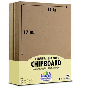 Recycled Paper Chipboard Sheets 11 x 17 - 48 Sheets, Heavy Weight Brown Kraft Cardboard for Book Making, Scrapbooks, & More