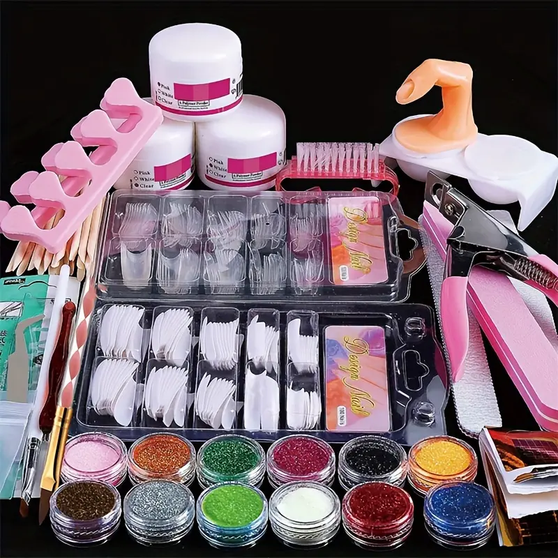 Nail Kit Set Professional Acrylic With Everything, 12 Glitter Acrylic Powder Kit Nail Art Tips Nail Art Decoration, DIY Nail Art Tool Nail Supplies acrylic nails kit Acrylic Nail Kit For Beginners (Professional) Nail Art Kits