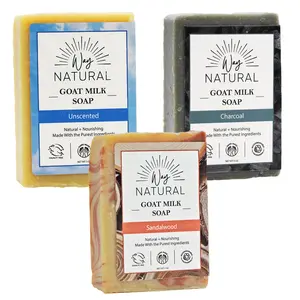 3 Large Bars Unscented Charcoal Sandalwood Goat Milk Soap | Way Natural | 5 oz Bars | 100% REAL RAW GOAT MILK | Moisturizing Hand & Body Natural Soap | Nourishing and Long Lasting | Made is USA