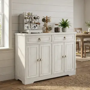 Modern Farmhouse Sideboard Buffet Cabinet with Storage, White Wood Coffee Bar Cabinet for Kitchen/Dining Room, Entryway Console Table with Doors