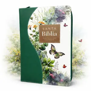 Biblia para Mujer con Cierre Letra Gigante Manual 14 puntos RV1960 imit piel floral mariposa verde con índice y canto floral