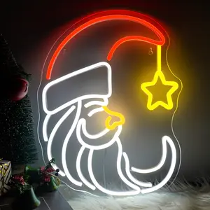 1pcs Christmas Moon LED Neon Light with Star Decorations, Wall-Mounted Multi-Color Lighting, USB Powered Home Office Shop Window Decoration