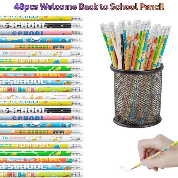 48PCS Back to School Pencils with Erasers, Colorful HB No.2 Pencils, Classroom Rewards, First Day of School Party Favors & Teacher Supplies