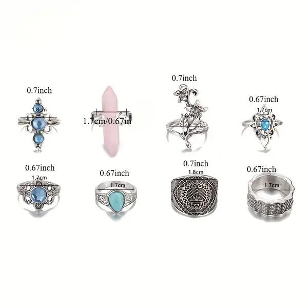 13 Bohemian Western Style Synthetic Turquoise Necklaces, Earrings, Bracelets, And Ring Sets For Women'S Daily Vacations, Party Wear, Jewelry, Holiday Gifts