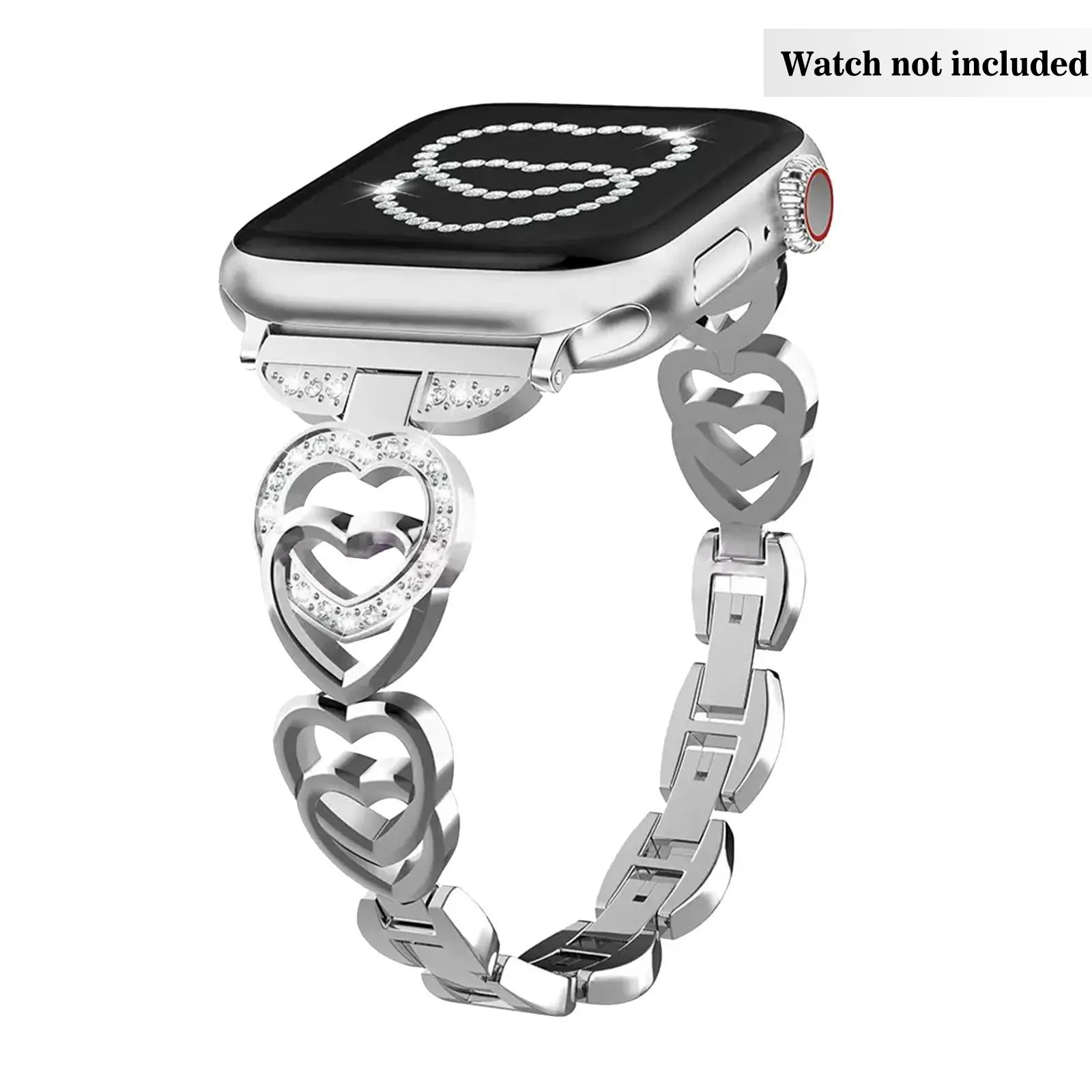 Heart Shape Band Compatible with Apple Watch 38mm-49mm, Smartwatch Compatible Bands, Stainless Steel Strap for Iwatch Series 10/9/8/7/6/5/4/3/2/1/se/ultra, Smart Watch Accessories, Wearable Tech Accessories, Smartwatch Replacement Straps