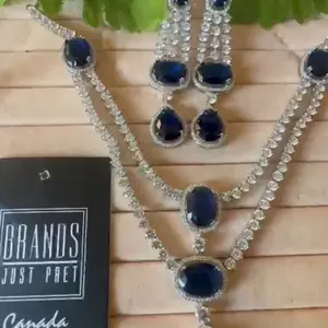 American Diamond with Semi Precious Blue Stone Necklace Set