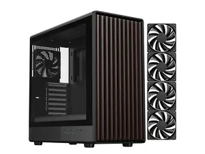 DIYPC DIY-ATX08-Wood Black USB3.0 /Type C ATX Mid Tower Gaming Computer Case w/ Tempered Glass Side Panel and Walnut Wood Front Panel