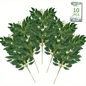 10pcs Artificial Italian Ruscus Greenery Stems - Realistic Faux Leaves, No Maintenance Plastic Vines for DIY Wedding Arch, Bouquet Filler, Table Centerpieces & Home Indoor Decor, DIY Decor Projects | Elegant Table Accessory | Realistic Leaves