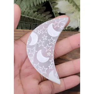 Moon etched Selenite crescent plate