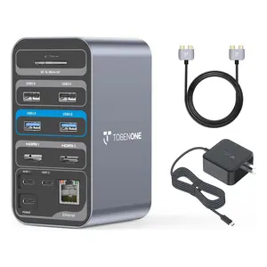 TobenONE Docking Station Dual Monitor with 100W GaN III Charger USB C Docking Station Dual 4K HDMI for MacBook Pro/Air Type C Dock with 2 HDMI 7 USB SD&Micro SD Gigabit Ethernet 87W PD Audio