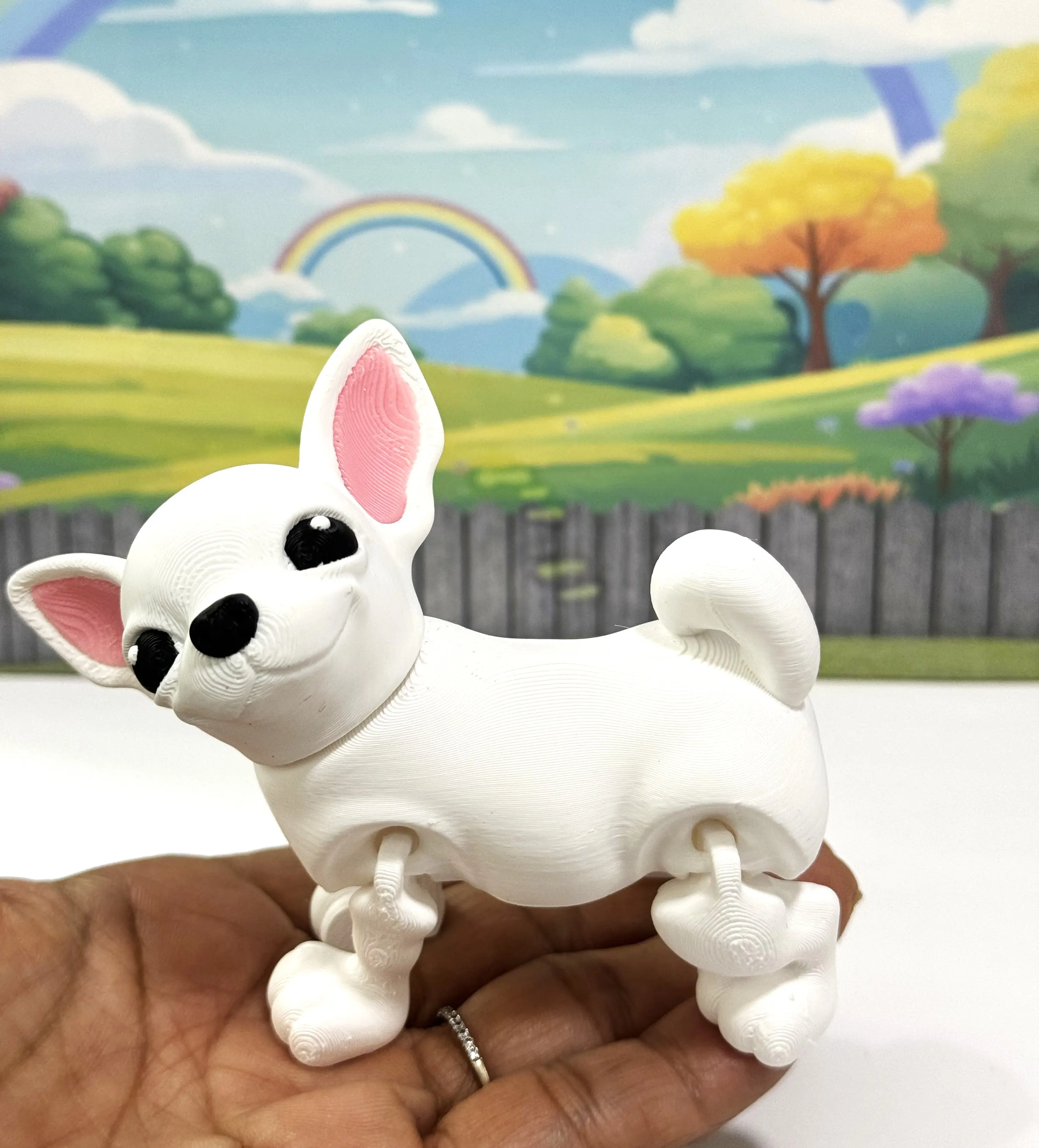 Cute Chihuahua Dog Figurines, 3D Printed Movable Joints Animals, 3" White Dog, Gift for Dog Lovers AD-CH-White