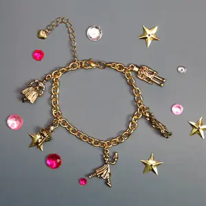 Nutcracker Characters Five Charms in Gold Charm Bracelet