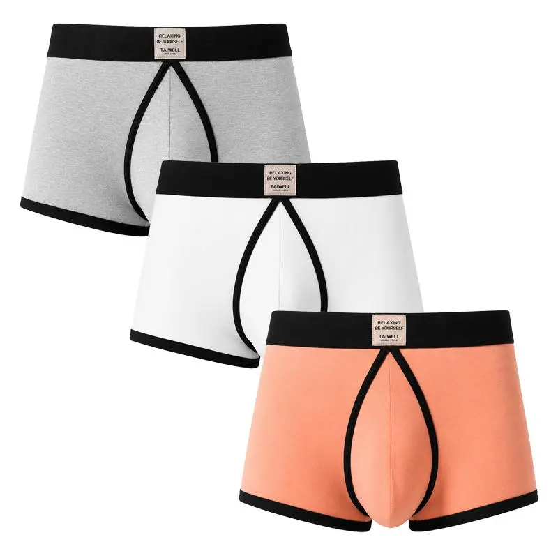 TAUWELL 3 Packs  Men's Boxer Briefs, Soft Cotton Stretch Underwear, Breathable and Sweat-Absorbent, Stylish Color-Contrast Trim, Wide Black Waistband, Contoured Front, Perfect for Everyday Wear -26201