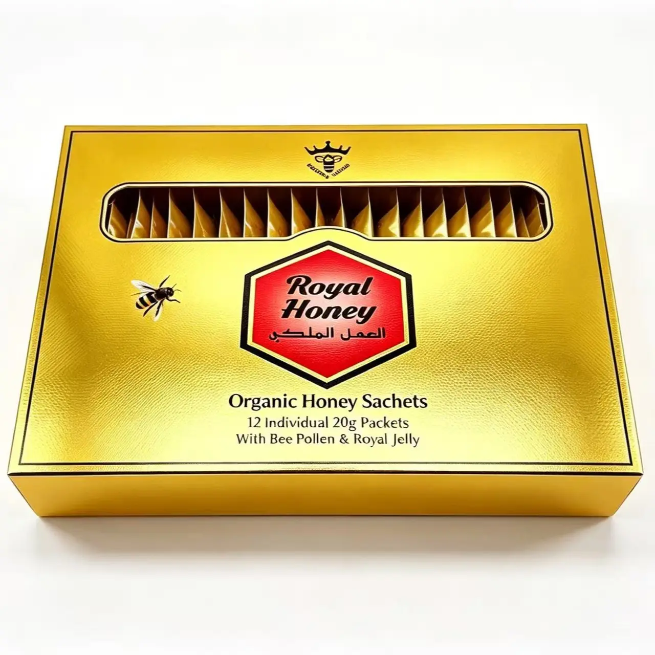 Organic Honey Infused with Bee Pollen & Royal Jelly -12 Single 20g Sachets, Sweet & Pure