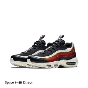 Black & Red-Brown Gradient Low-Top Retro Air Cushion Sneakers | Streetwear Shock-Absorbing Running Shoes