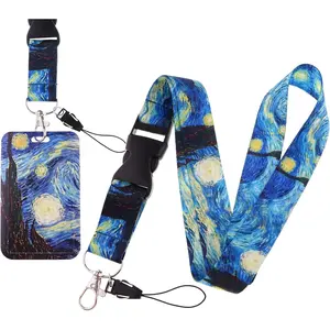 Cool  Lanyard ID Holder for Key ID Badges Van Gogh Art Badge Holder Lanyard for Men Women Teens Breakaway Cruise Key Lanyard for Ship Cards(Starry Night)