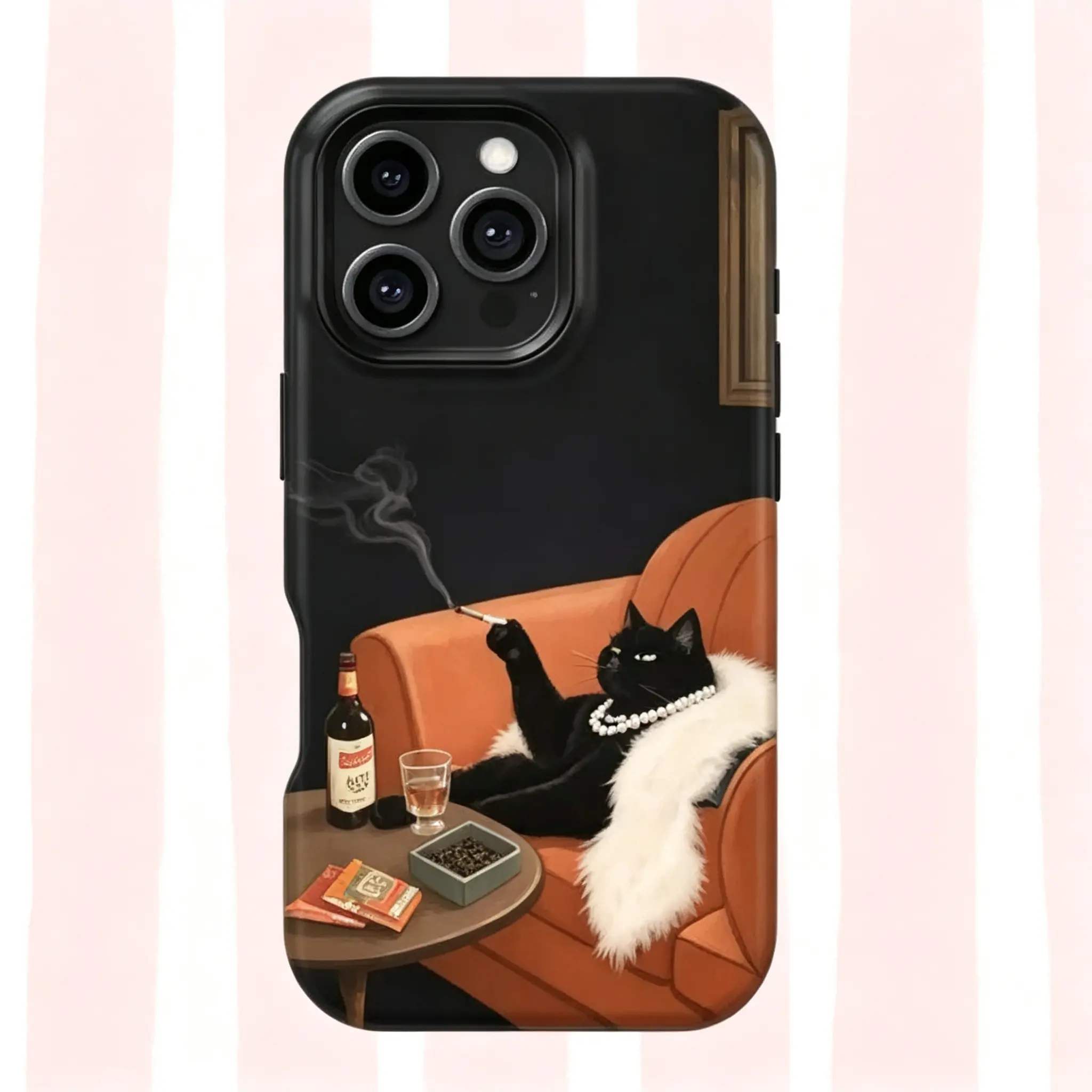 Black Cat Cocktail iPhone / Tough Phone Case, Retro Lounge Bar Aesthetic Design, Designed for iPhone 17 16 15 14 13 12 SamsungS26 25 24 23ultra plus Artistic junk lurvia cute, Smartphone, Handheld, Protection, Devices, Casing