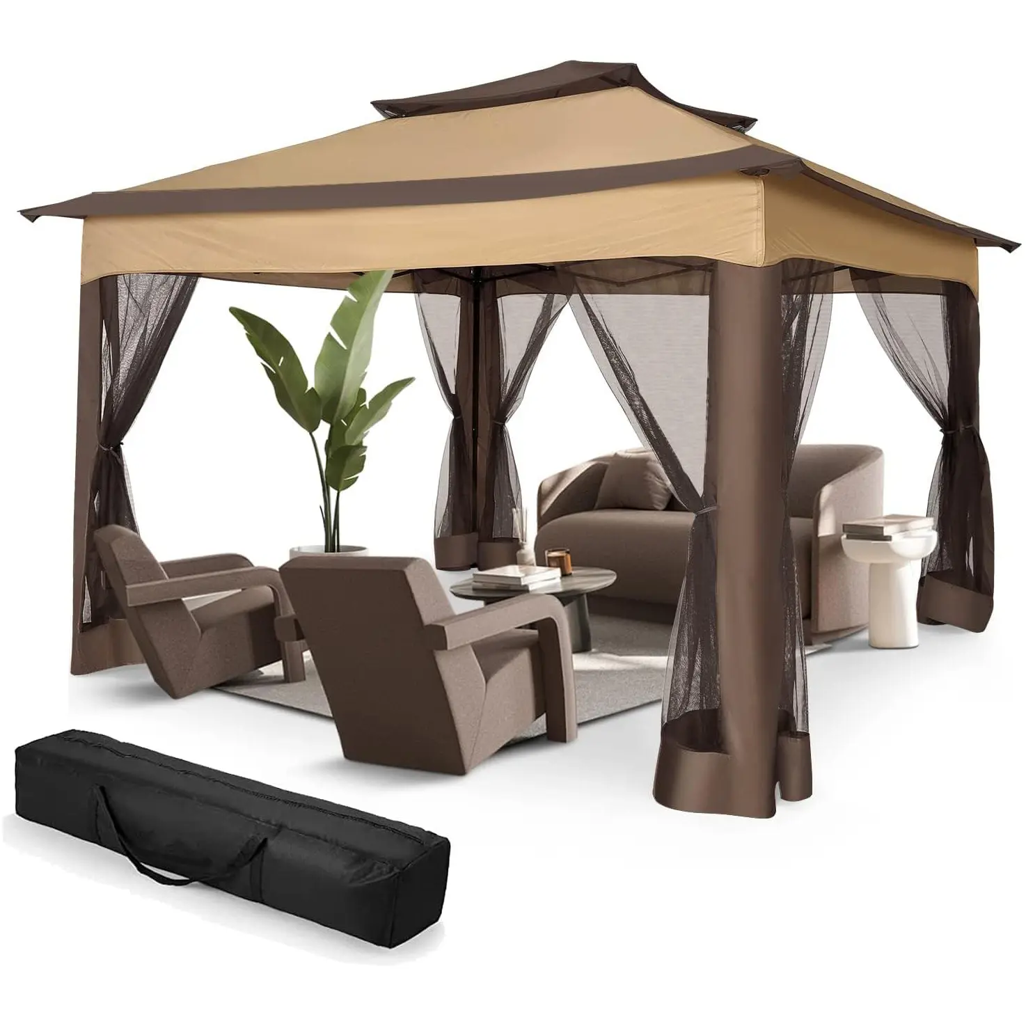 COBIZI 12'x12' Pop-Up Gazebo Tent, Clearance Full-Size Canopy Tent with Portable Sun Parasol, Oxford Fabric UV Protection, Portable Carry Bag for Garden, Beach, Gazebo Tents