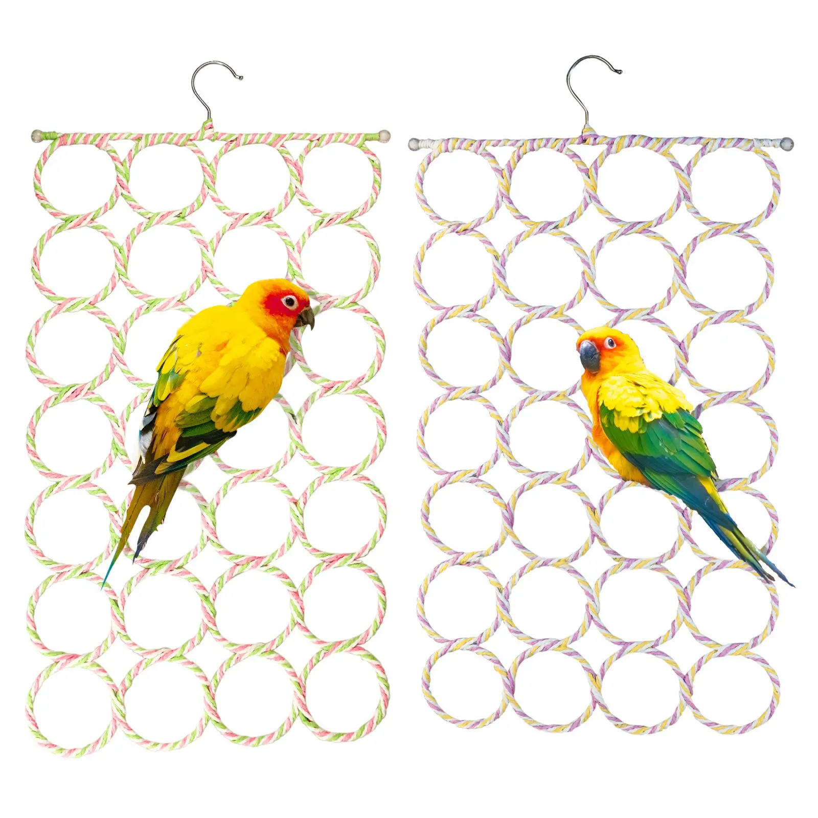 Parrot Climbing Net Wall Interactive Toy - Hanging Bird Cage Fitness Accessory with Play & Swivel Swing, Perch, Small-Medium Pet Activity Center (Random Color, Perfect Gift for Parakeets, Cockatiels, Finches, Budgies)