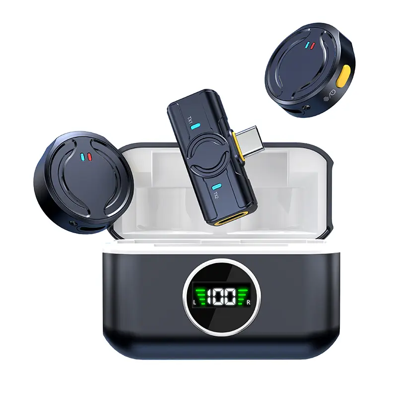 Q81 Dark Blue Wireless Lavalier Microphone for iPhone iPad Android With Charging Case