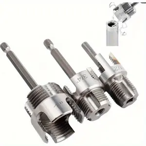 3-Piece Heavy-Duty Alloy Pipe Thread Tool Set, 1/2", 3/4", 1" Internal/external Threads, Compatible with Electric Drill, DIY & Professional Use