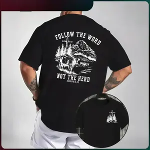 Faith 2026 Follow The Word Not The Herd T-shirt -With Cross Cow And Mountain Graphic For Church Or Outdoor Wear Evangelical Christian Message Unisex Menswear Tops shirts women