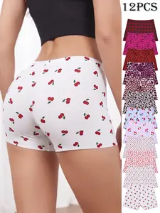 12 Pcs Colorblock Floral Print Seamless Boxer Briefs, Comfortable Breathable Women's Underwear, Ideal for Daily Wear, Yoga, Gym