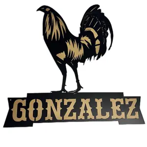 Gonzalez Personalize Steel Rooster Decor Wall Sign - Rustic steel Base with Unique Customization Feature, Metal Material