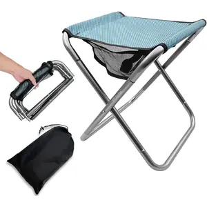 16 Inch Tall Portable Folding Camping Stool - Aluminum Alloy Lightweight Seat With Carry Bag for Fishing, Outdoor Camping, Hiking and BBQ - Red