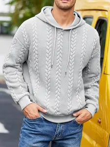 Men's Quilted Knit Hoodie, Casual Long Sleeve Hooded Top Sweatshirt with Drawstring, Comfortable and Stylish Athletic Wear