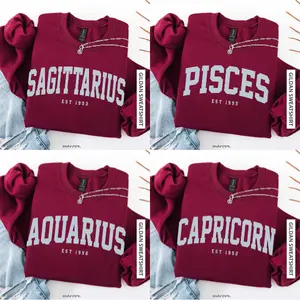 (Leave A Note or DM to Shop) (Ver 3) Custom Zodiac Sweatshirt – Maroon Color, Custom Year-Est Your Year Astrology Pullover, Cute Horoscope Energy Gift, Unisex Crewneck Sweatshirt, Birthday Zodiac Sign Outfit - HARSIN