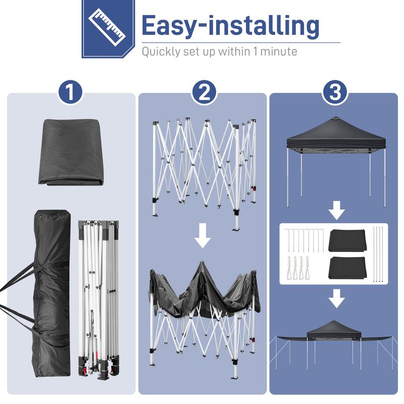 10x10FT pop up Canopy Tent with 2 sidewalls, Outdoor Canopy Tent,Adjustable Dual Awnings & Carry Bag