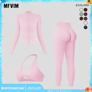 MFVIM Women's Solid Criss Cross Crop Tank Top High Waist Leggings Zip Up Crop Jacket Tracksuit Set Breathable Comfortable Outfits for Yoga Gym Workouts Running Yoga Wear Workout Gym Clothing Gym Sportswear Casual Activewear Athletic Activ
