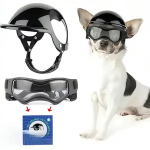 Pet helmet for dogs and cats, motorcycle safety headgear with matching hat and pet glasses, headwear accessories for everyday use and rides