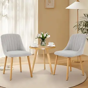 2 Dining Chairs,Modern Fabric Upholstered Kitchen Side Chairs,Curved Backrest Dining Chairs with Oak Legs,Armless Dining Chair Set of 2 for Dining Room