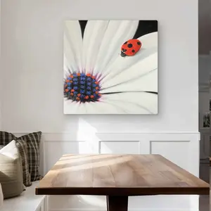 Begin Home Decor C1MP3232EJJXSZ 32 x 32 in. White Daisy & Ladybug - Metal Print Wall Art for Living Room Decor